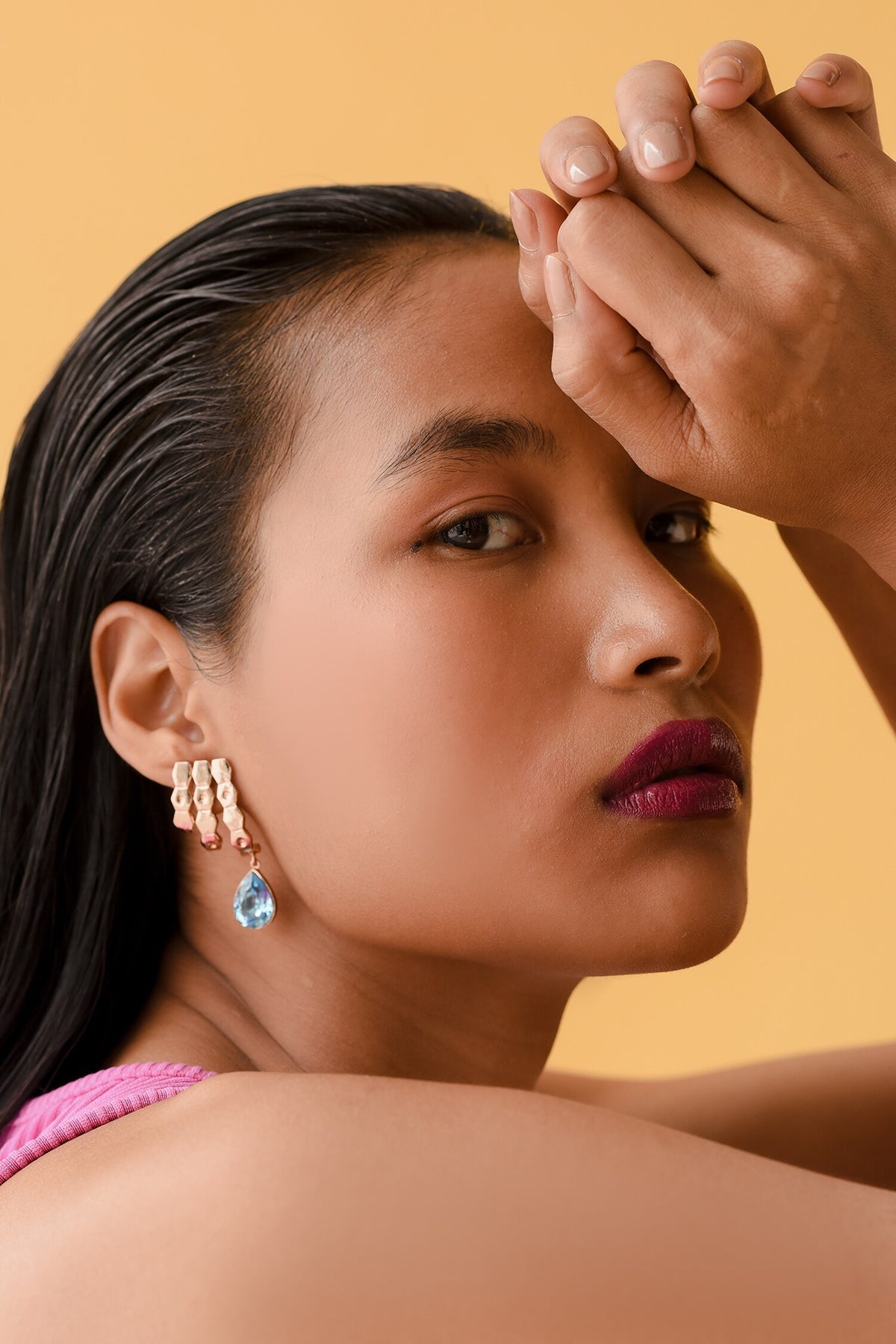 Textured Crystal Drop Earrings 