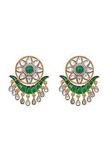Gold Plated Green Onyx Earrings