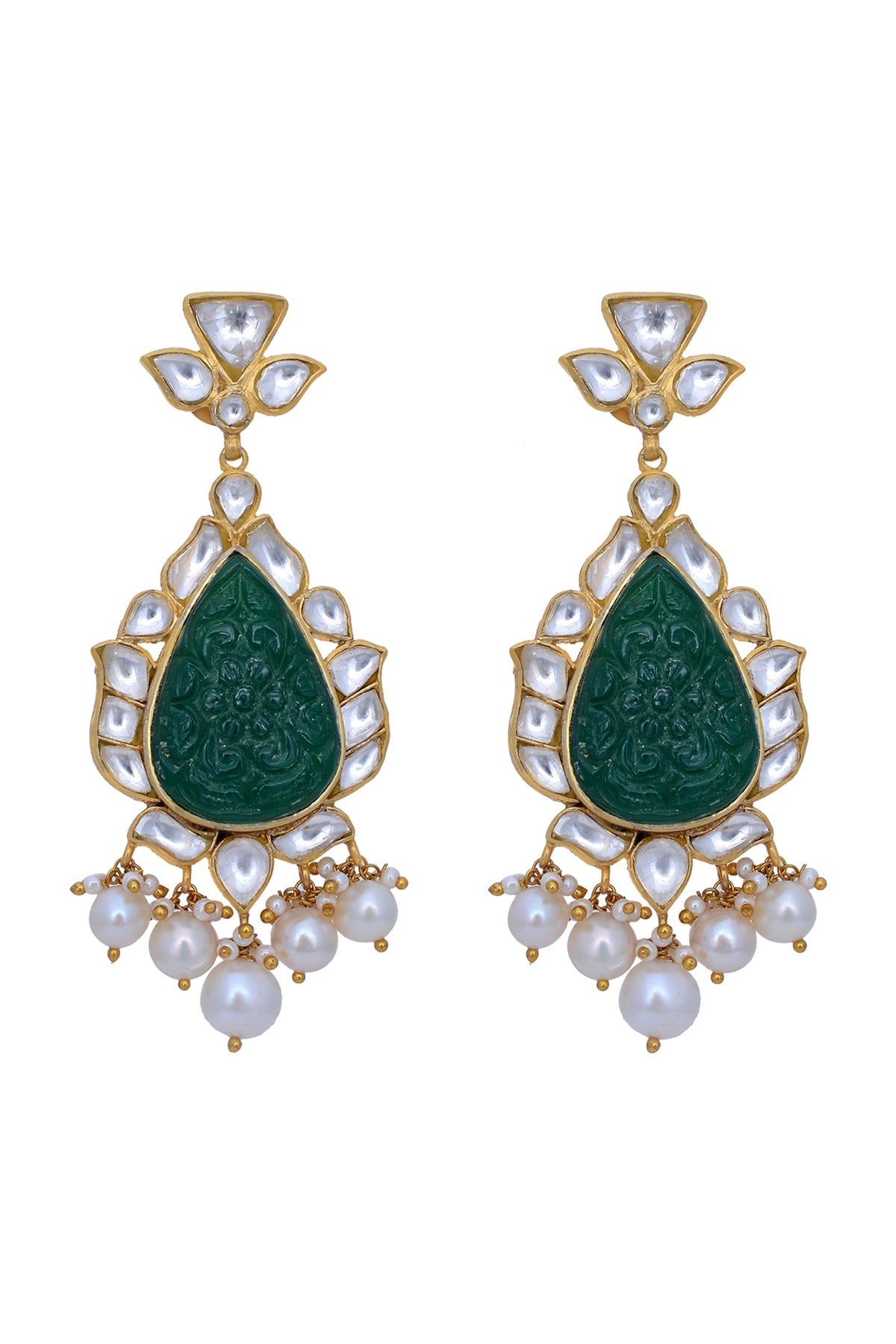 Gold Plated Green Onyx & Pearl Earrings