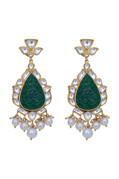 Gold Plated Green Onyx & Pearl Earrings