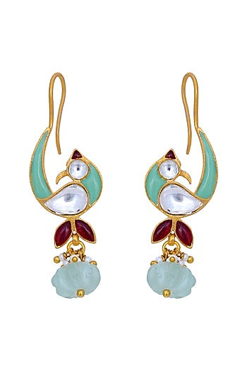 Gold Plated Fluorite & Polki Earrings