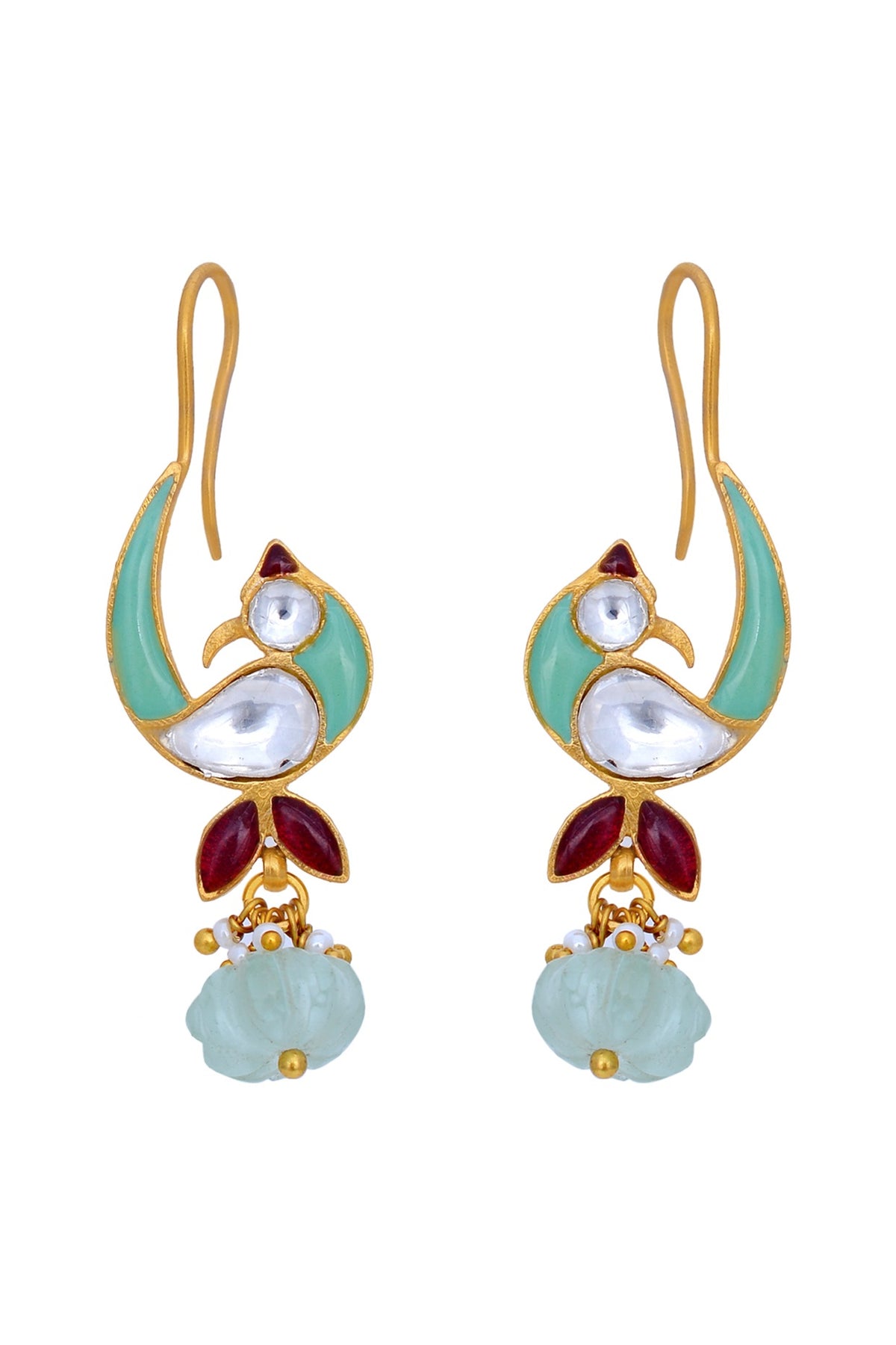 Gold Plated Fluorite & Polki Earrings