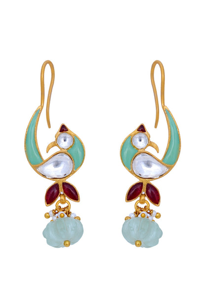 Gold Plated Fluorite & Polki Earrings