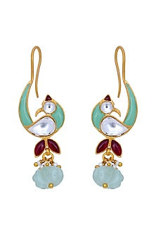 Gold Plated Fluorite & Polki Earrings