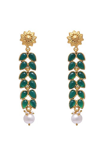 Gold Plated Pearl & Green Onyx Earrings