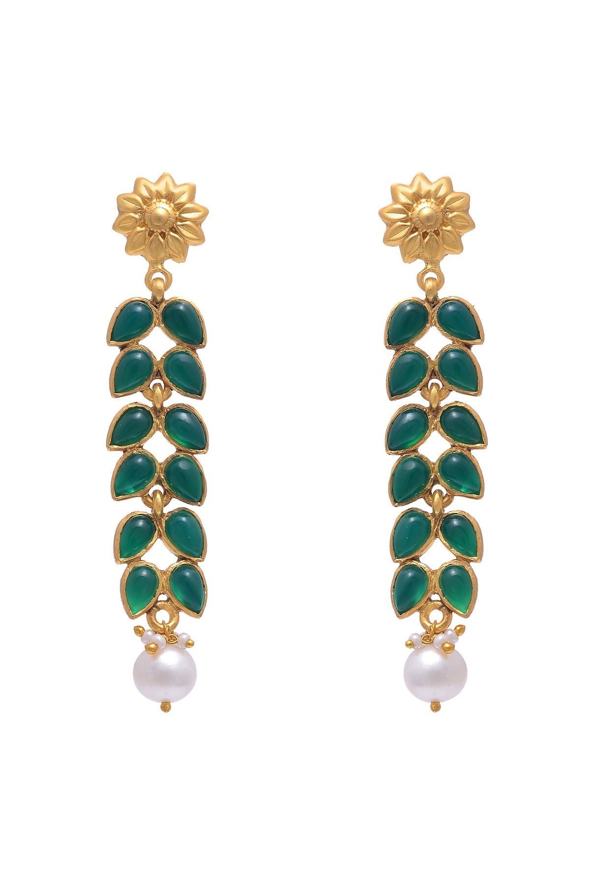 Gold Plated Pearl & Green Onyx Earrings