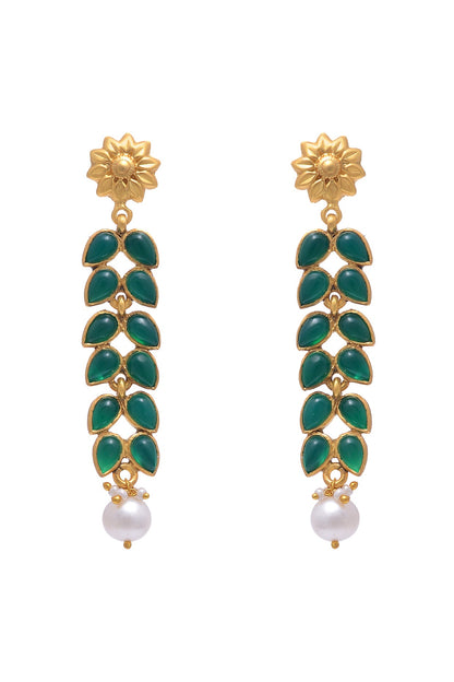 Gold Plated Pearl & Green Onyx Earrings