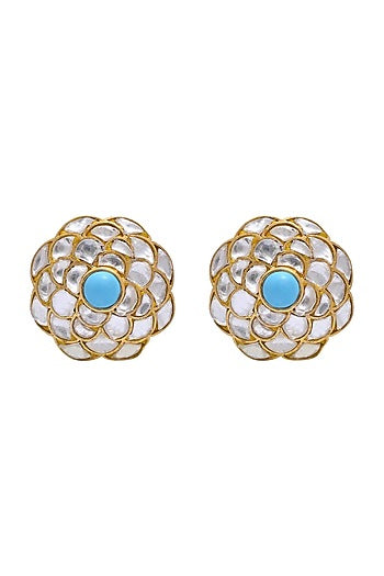Gold Plated Jadau Crystal Polki Earrings In Sterling Silver