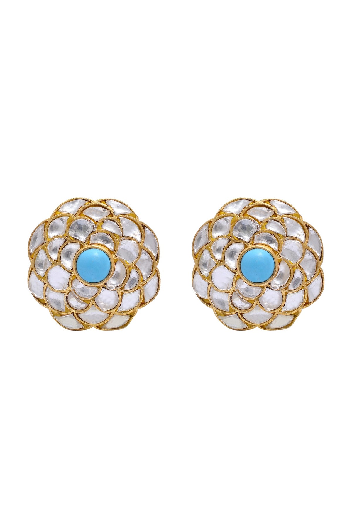 Gold Plated Jadau Crystal Polki Earrings In Sterling Silver