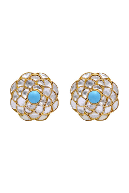 Gold Plated Jadau Crystal Polki Earrings In Sterling Silver