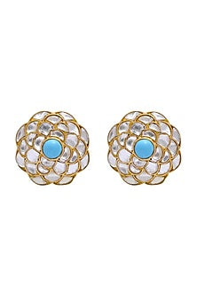 Gold Plated Jadau Crystal Polki Earrings In Sterling Silver