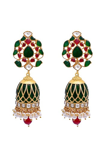 Gold Plated Handcrafted Crystal Polki Earrings In Sterling Silver