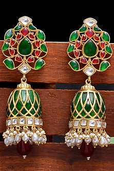 Gold Plated Handcrafted Crystal Polki Earrings In Sterling Silver