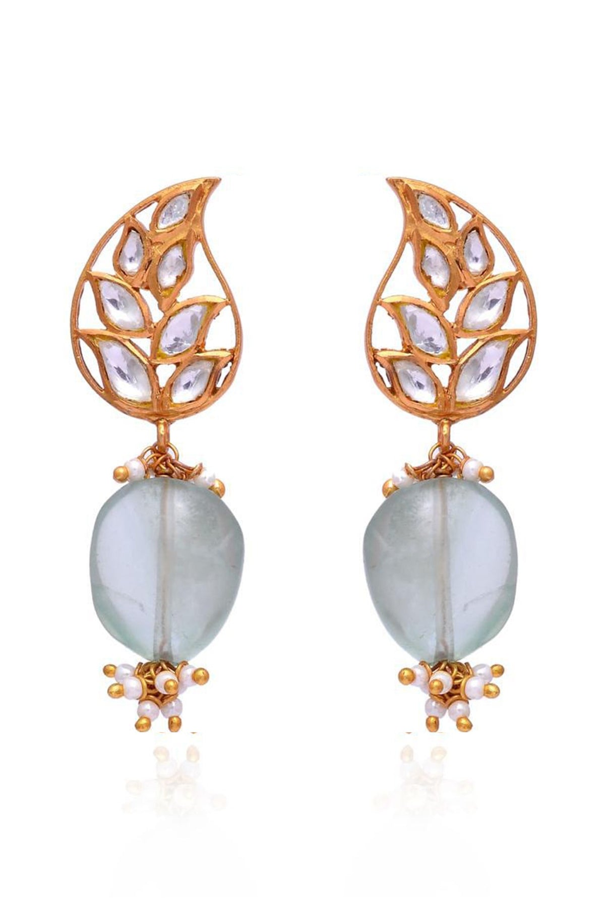 Gold Plated Crystal Polki Jadau Handcrafted Earrings In Sterling Silver