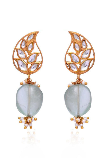 Gold Plated Crystal Polki Jadau Handcrafted Earrings In Sterling Silver