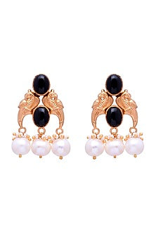 Gold Plated Black Onyx Handcrafted Dangler Earrings In Sterling Silver
