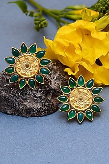 Gold Plated Semi-Precious Stone Handcrafted Stud Earrings In Sterling Silver