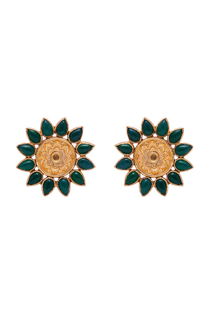 Gold Plated Semi-Precious Stone Handcrafted Stud Earrings In Sterling Silver