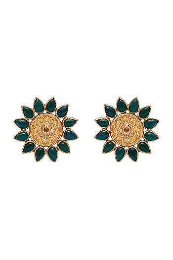 Gold Plated Semi-Precious Stone Handcrafted Stud Earrings In Sterling Silver