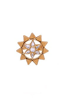 Gold Plated Crystal Polki Handcrafted Ring In Sterling Silver