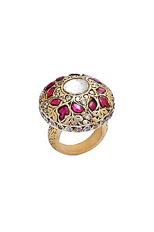 Gold Plated Moissanite Handcrafted Ring In Sterling Silver