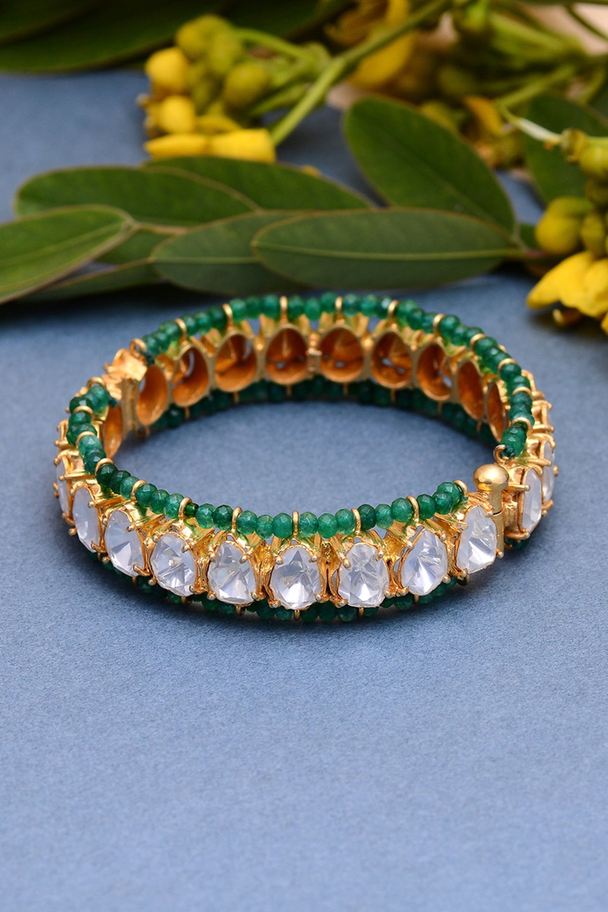 Gold Plated Semi-Precious Stone Handcrafted Bangle In Sterling Silver