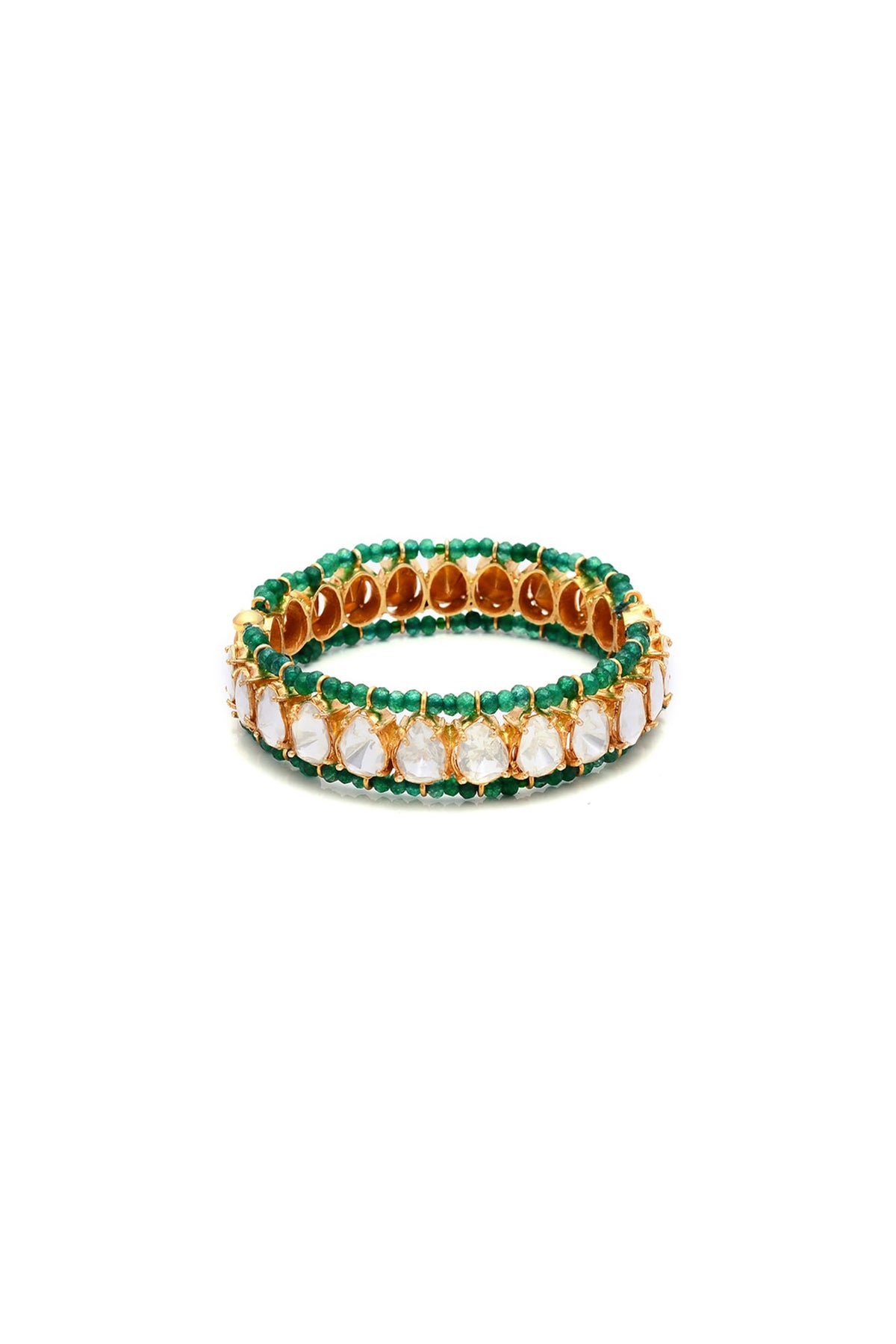 Gold Plated Semi-Precious Stone Handcrafted Bangle In Sterling Silver