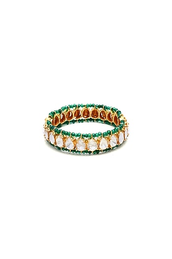 Gold Plated Semi-Precious Stone Handcrafted Bangle In Sterling Silver
