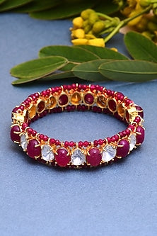 Gold Plated Jadau Handcrafted Bangle In Sterling Silver