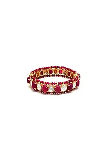 Gold Plated Jadau Handcrafted Bangle In Sterling Silver