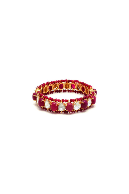Gold Plated Jadau Handcrafted Bangle In Sterling Silver