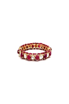 Gold Plated Jadau Handcrafted Bangle In Sterling Silver