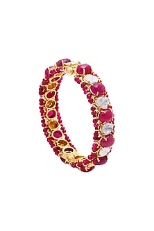 Gold Plated Jadau Handcrafted Bangle In Sterling Silver