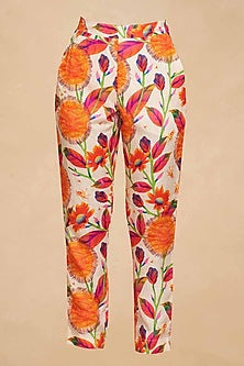 Orange Linen Kadam Printed Straight Pant