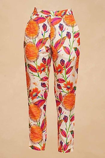 Orange Linen Kadam Printed Straight Pant