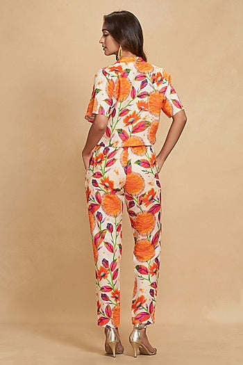 Orange Linen Kadam Printed Straight Pant
