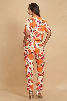 Orange Linen Kadam Printed Straight Pant