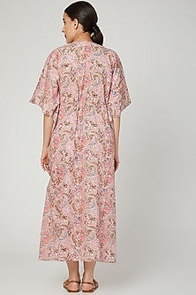 Pink Printed Kaftan Dress With Drawstring