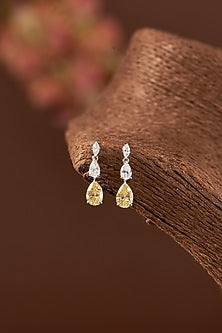 White Finish Zircon & Synthetic Topaz Stone Necklace Set In Sterling Silver