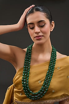 Green Synthetic Emerald Stone Layered Necklace In Sterling Silver
