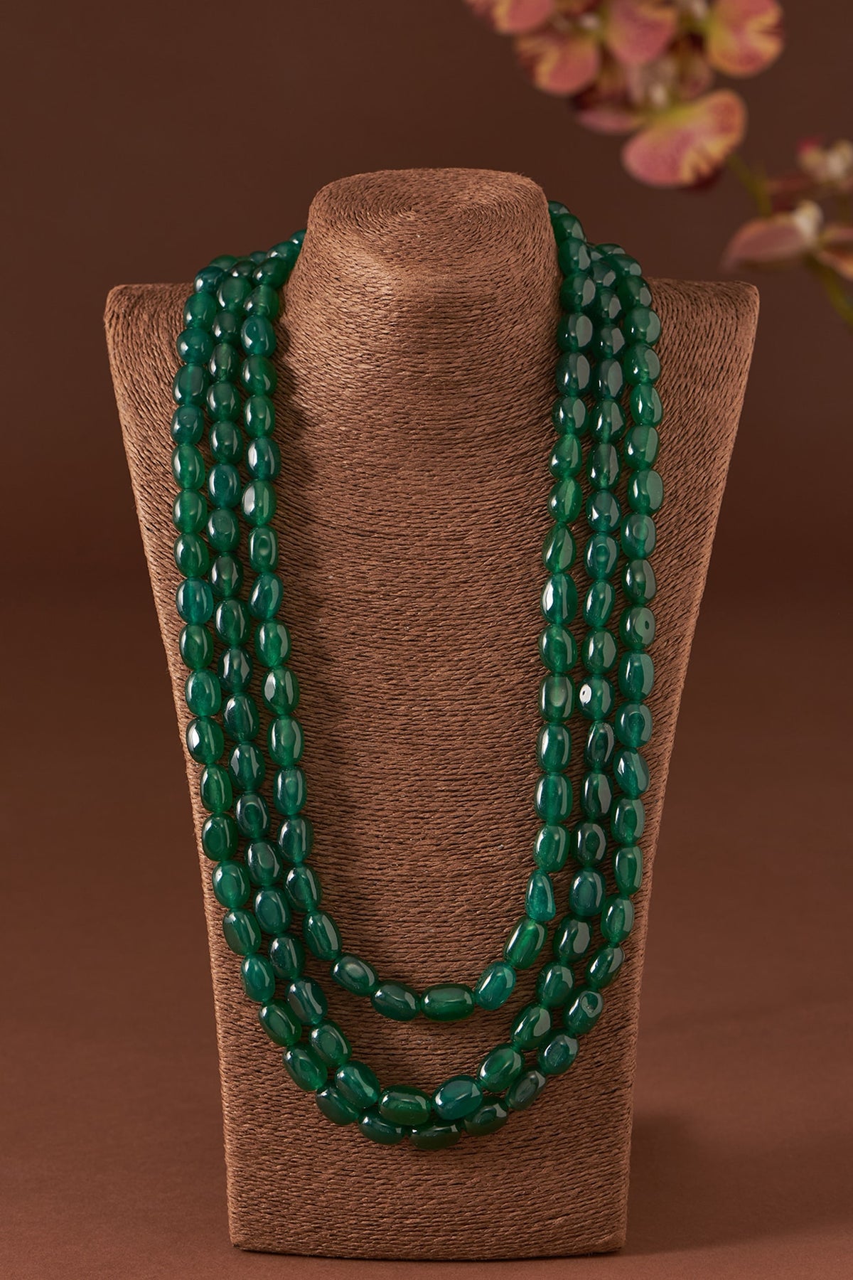 Green Synthetic Emerald Stone Layered Necklace In Sterling Silver