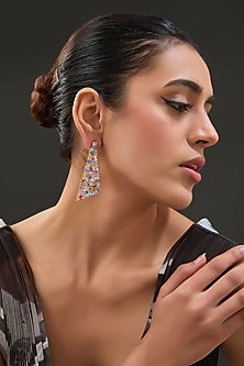 White Finish Zircon & Synthetic Stone Dangler Earrings In Sterling Silver