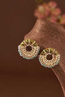 White Finish Moissanite Polki & CZ Enamelled Stud Earrings In Sterling Silver