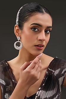 White Finish Zircon Dangler Earrings In Sterling Silver