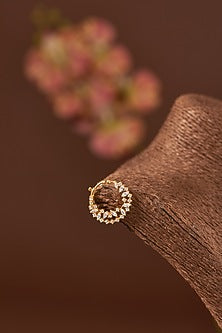 Gold Finish Moissanite Polki & Cubic Zirconia Nosering In Sterling Silver