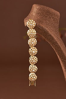 Gold Finish Moissanite Polki & Freshwater Pearl Bracelet In Sterling Silver