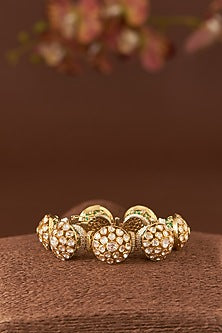 Gold Finish Moissanite Polki & Freshwater Pearl Bracelet In Sterling Silver