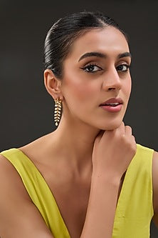 Gold Finish Moissanite Polki Dangler Earrings In Sterling Silver