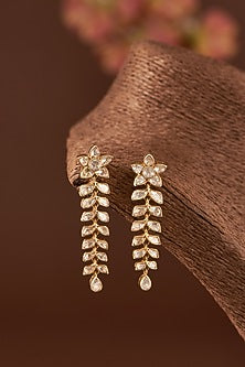Gold Finish Moissanite Polki Dangler Earrings In Sterling Silver