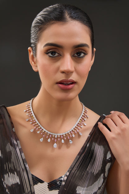 White Finish Zircon & Topaz Necklace In Sterling Silver